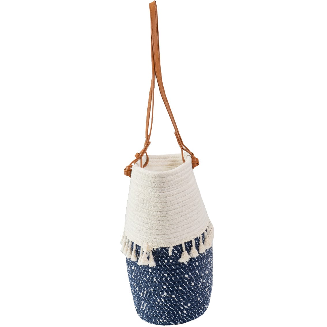 Magid Natural Cotton Woven & Faux Leather Fringe Shoulder Tote