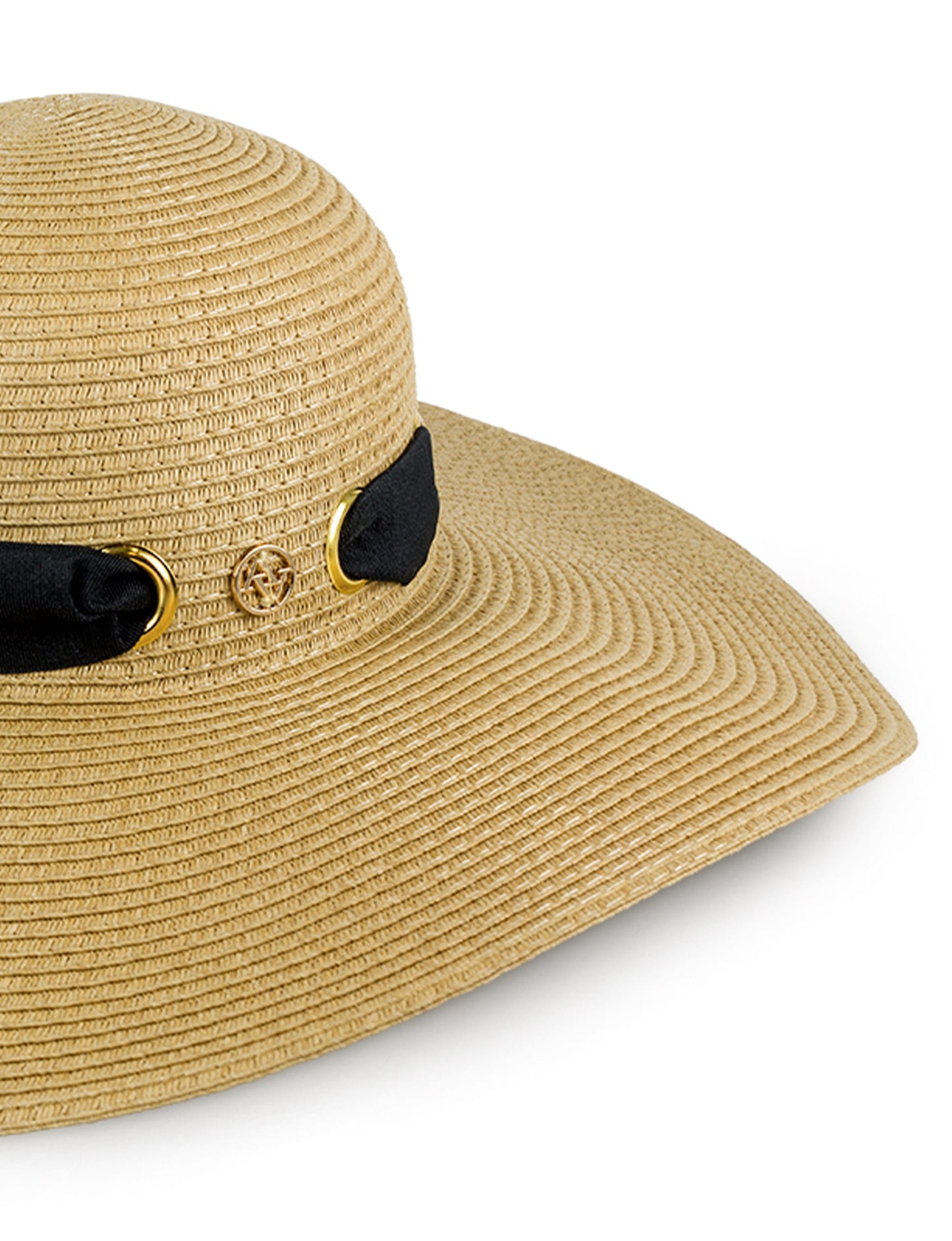 Adrienne Vittadini Straw Grommet Ribbon Large Brim Floppy Hat