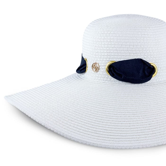 Adrienne Vittadini Straw Grommet Ribbon Large Brim Floppy Hat