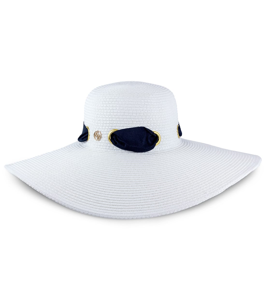 Adrienne Vittadini Straw Grommet Ribbon Large Brim Floppy Hat