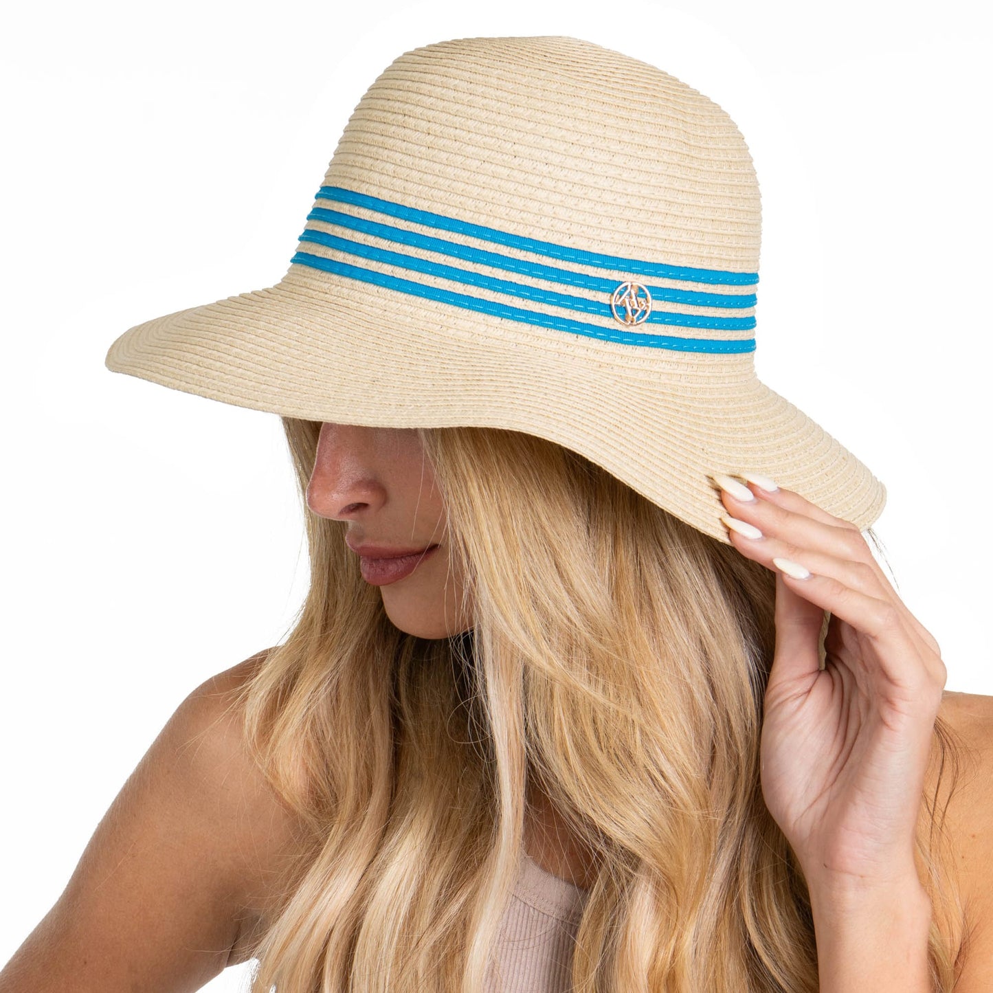 Adrienne Vittadini Straw Bucket Hat with Stripes