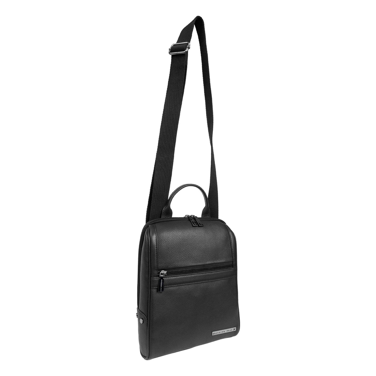 Boarding Pass Gotham 12" Pebble Grain Genuine Leather Messenger Bag - Black