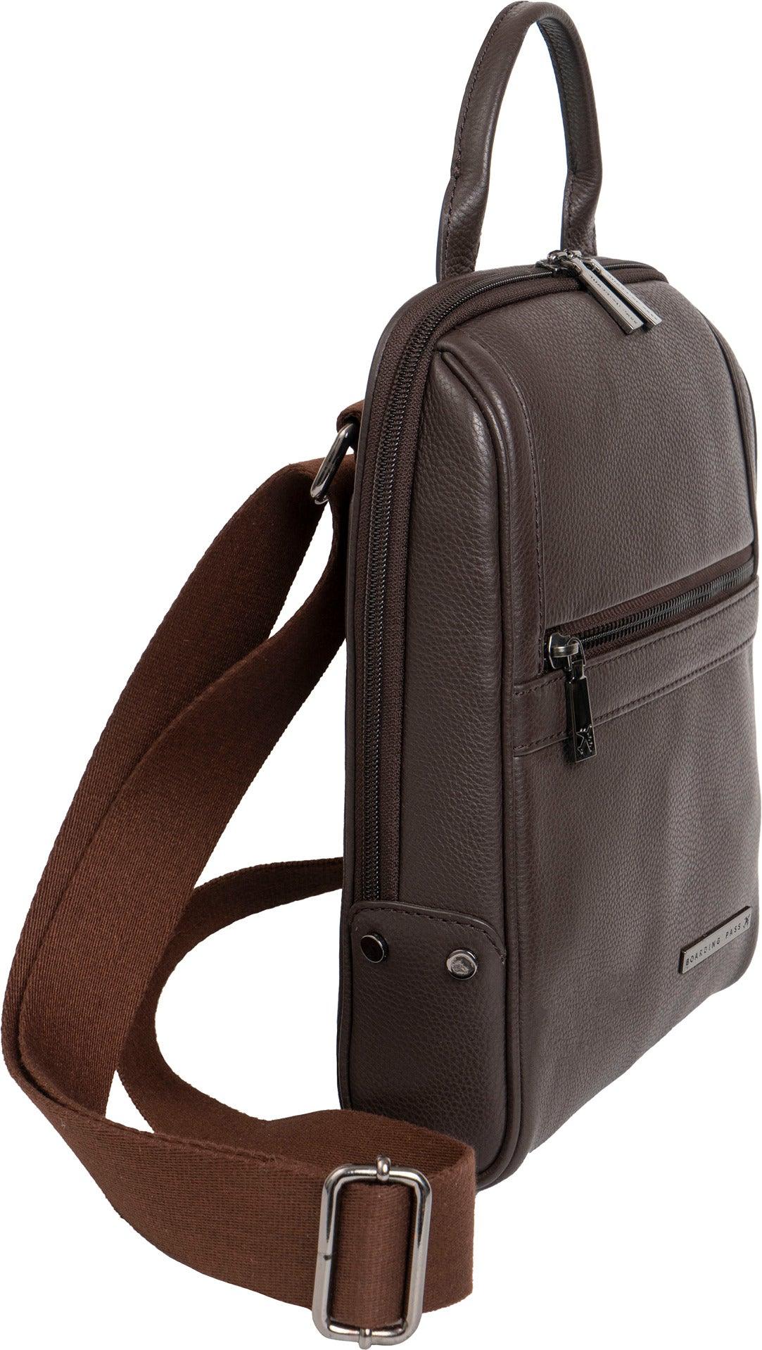 Boarding Pass Gotham 12" Pebble Grain Genuine Leather Messenger Bag - Chocolate
