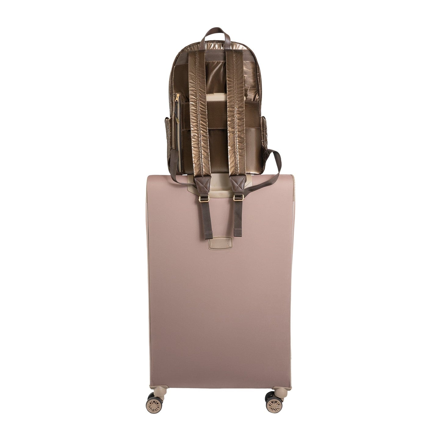 Joan & David Tubular Quilted Metallic Puffer Nylon 18-Inch Workbook Backpack
