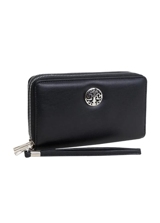 Rebecca & Rifka Smooth Medallion Double Zip Wristlet Wallet